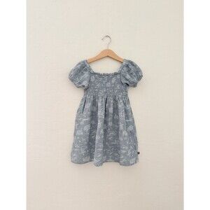 Modern Moments Gerber Girls 3T Blue Toile Muslin Smocked Puff Sleeve Dress